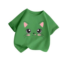 Camisetas de manga curta para meninas com estampa de animais, camisetas de verão com gola redonda, camisetas verdes para meninas de 4 a 6 anos.