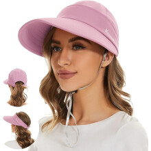 Solhatte til kvinder UV-beskyttelse Bred skygge 2-i-1 lynlås-af-visir Sommerstrandhat Dame Pakbar golfhat