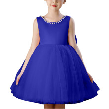 Blumenmädchenkleid aus Satin und Tüll, Prinzessinnenkleid für Hochzeiten, Kinderpartys, Abschlussbälle, blau, 3-4 Jahre