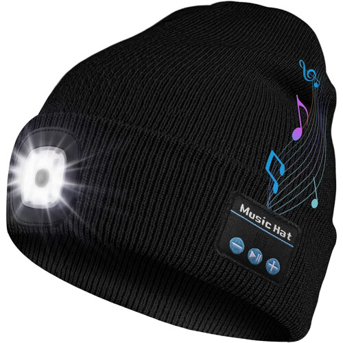 Καπέλο Bluetooth Beanie με φως LED, επαναφορτιζόμενος προβολέας, μουσική, δώρα για άνδρες