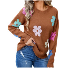 Suéteres de mujer con estampado floral - Suéteres de punto de manga larga con cuello redondo, estilo casual, ideales para otoño e invierno.