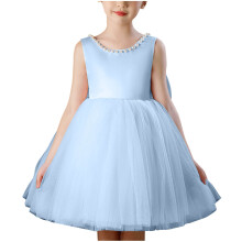 Blomsterpiger Satin Tyl Prinsesse Pageant Kjole til Bryllup Børnefest Gallakjoler Balkjoler Kjoler Himmelblå 7-8 År