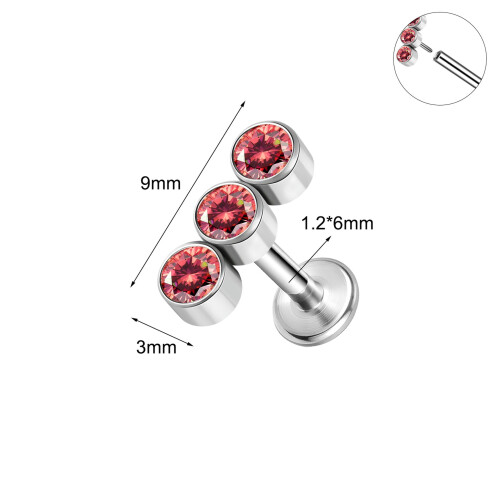 Piercing labret em aço inoxidável 16g com zircônia cúbica para tragus, estilo Medusa Monroe - 8 mm (3-5/16 polegadas)