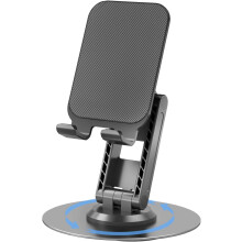 Soporte de escritorio giratorio 360 para teléfono, plegable y ajustable para iPhone, iPad, Switch y tablet – Negro