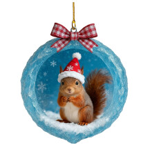 Kerstversiering met eikel en bosdiertje, eekhoorn met rode hoed – Gezellige kerstboomdecoratie, cadeau met sneeuwdiertje uit het bos voor