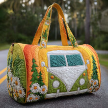 Borsa da viaggio trapuntata Hippie Van da 24 litri, borsa da weekend vintage floreale da 45x23 cm, borsa da palestra Boho di grande capacità (L)