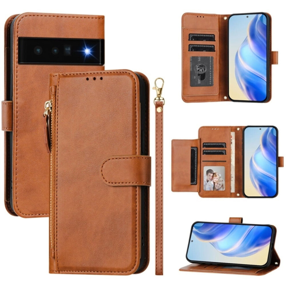 For Google Pixel 6 Pro 6.7-Inch Wallet Case For Women Men Multi-Card Slots Zipper Wallet Leather Phone Case,,For Google Pixel 6 Pro Brown 9340959356577