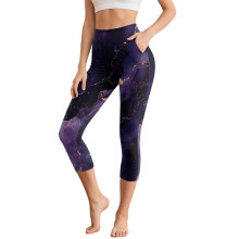 HELLHERO Capri-legging met marmerprint voor dames, hoge taille, yoga-legging, sportieve workout-yogabroek met zakken, maat 2XL