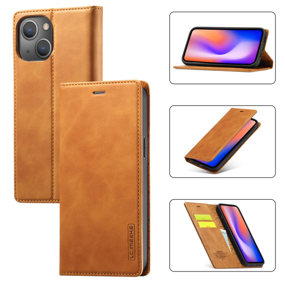Lc.imeeke Leather Flip Wallet Case For Compatible With Iphone 13 Â Magnetic Closure, Card Holder, Shockproof, Kickstand Brown 9340959356102