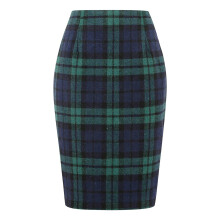 Saia midi xadrez feminina para outono/inverno, comprimento até o joelho, estilo lápis, em lã, com fenda, verde, tamanho XXL.