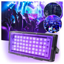 Waterdichte LED UV-schijnwerper van 50 W, geschikt voor buitenverlichting (blacklight) voor feesten, podia, tuinen en evenementen.