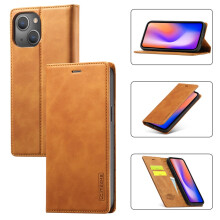 LC.IMEEKE Leren Flip Wallet Hoesje compatibel met iPhone 13 Mini – Magnetisch, Schokbestendig, Standaard, Kaarthouder, Bruin
