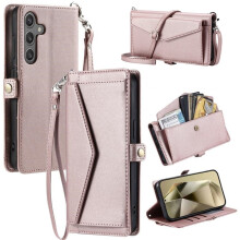 Compatibel met Samsung Galaxy A35 5G PU Lederen Flip Wallet Case – 3 kaartsleuven, verborgen vakje, afneembare bandjes, schokbestendig, roze