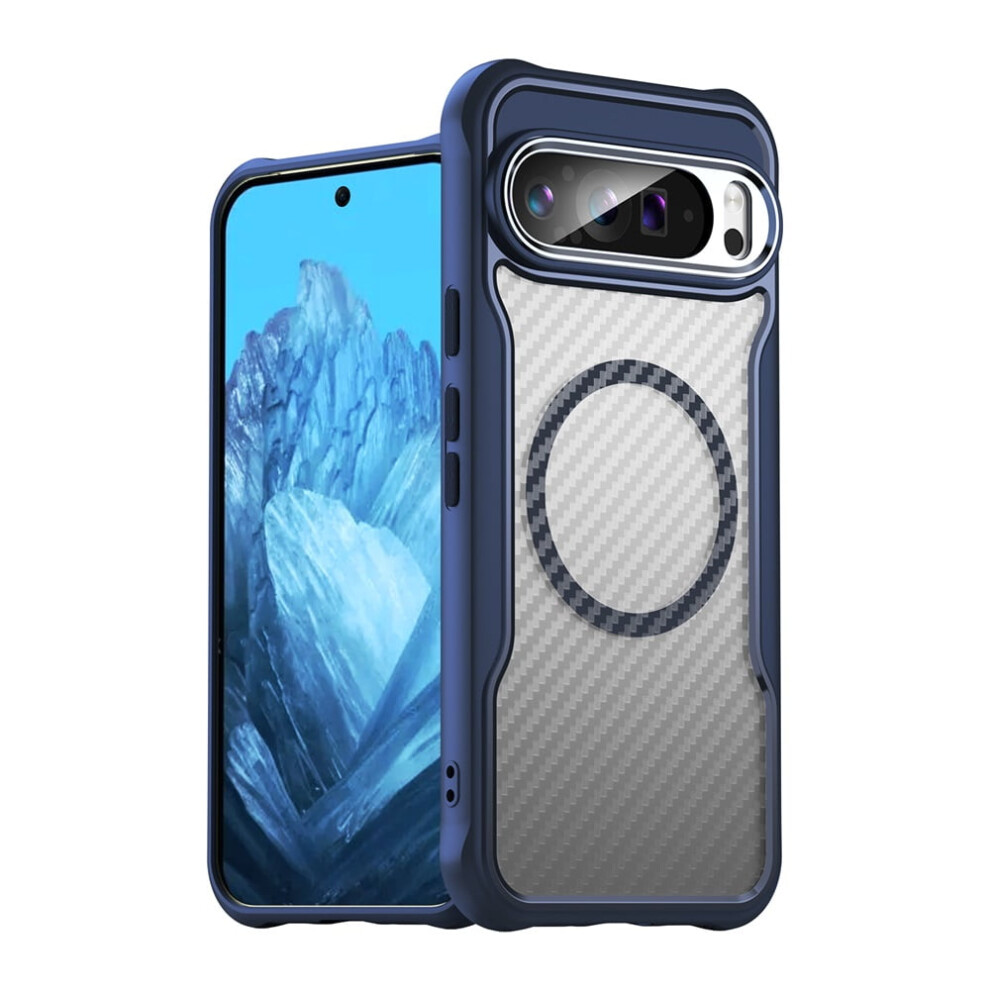 Carbon Fiber Magnetic Case For Google Pixel 9 Pro Xl, Compatible With Magsafe – Translucent Matte, Anti-Fingerprint, Slim Shockproof Blue 9340959359486