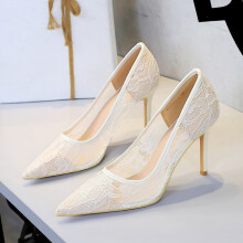 Women's Lace Mesh High Heels Pointed Toe Slim Party Pumps