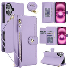 Peňaženkové puzdro s RFID blokovaním pre iPhone 16 Plus 6,7", nárazuvzdorné, sloty na viacero kariet, vrecko na zips, odnímateľné popruhy na