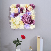 Painel de flores artificiais de rosas, fundo floral de rosas e hortênsias de seda, decoração de parede para casa, casamento e festa (35x35cm)