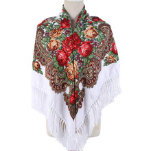 Xale estampado de inverno, modelo quentinho e moderno, branco.