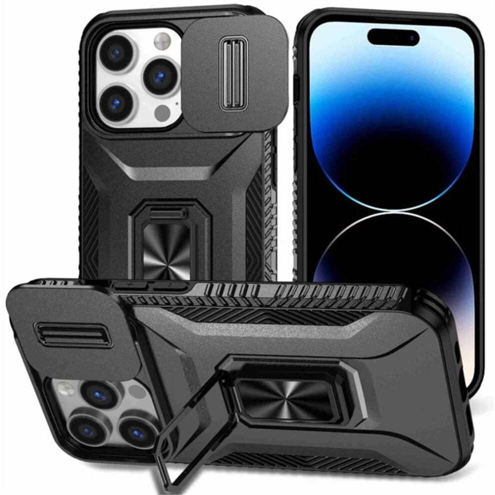 Slim Shockproof Hybrid Case For Iphone 13 Pro 6.1" Â Military-Grade, Slide Camera Cover & Rotated Ring Kickstand, Black 9482828646393