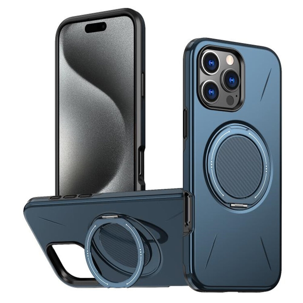 Ultra Slim Hybrid Tpu+Pc Case For Iphone 16 Pro Max: Magsafe Compatible, Metal Rotating Holder, Military Shockproof, Blue 9482828646331