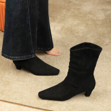 Women's Suede Slouchy Western Ankle Block Heel Boots
