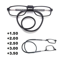 Læsebriller Mænd Hængende Foldbare Magnetiske Front Klik Forbind Halslæsere Bærbare Læsebriller til Mænd og Kvinder 2Forstørrelse Sort