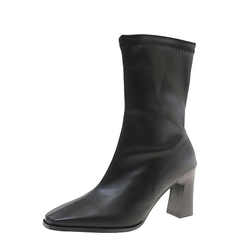 Botas de cano curto Willtoo, bico fino, salto médio, pretas, 5 cm (2 polegadas)