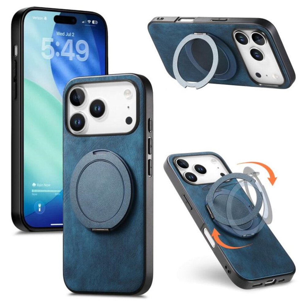 For Compatible With Iphone 17 Pro Max Case Retro Leather Circular Rotating Stand Shockproof Phone Case,,For Compatible With Iphone 17 Pro Max Blue 9482828647130