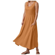 Naisten kesäinen puuvillainen pellavainen pitkähihainen mekko, elegantti, laskeutuva mekko, plus-kokoinen löysä ja mukava mekko taskuilla,