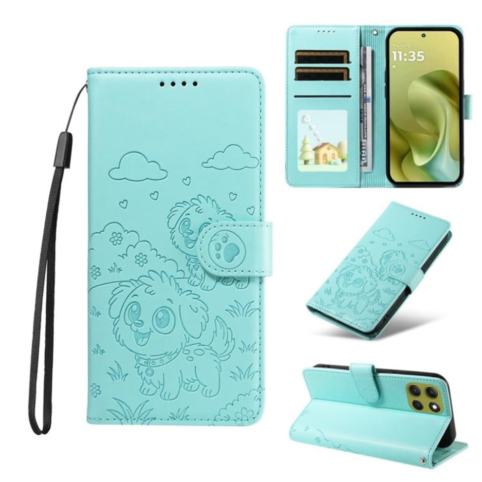 Motorola Moto G86 5G Dog Embossing Leather Case With Rfid Wallet, Magnetic Clasp, Lanyard & Flip Stand Â Green 9773935343696