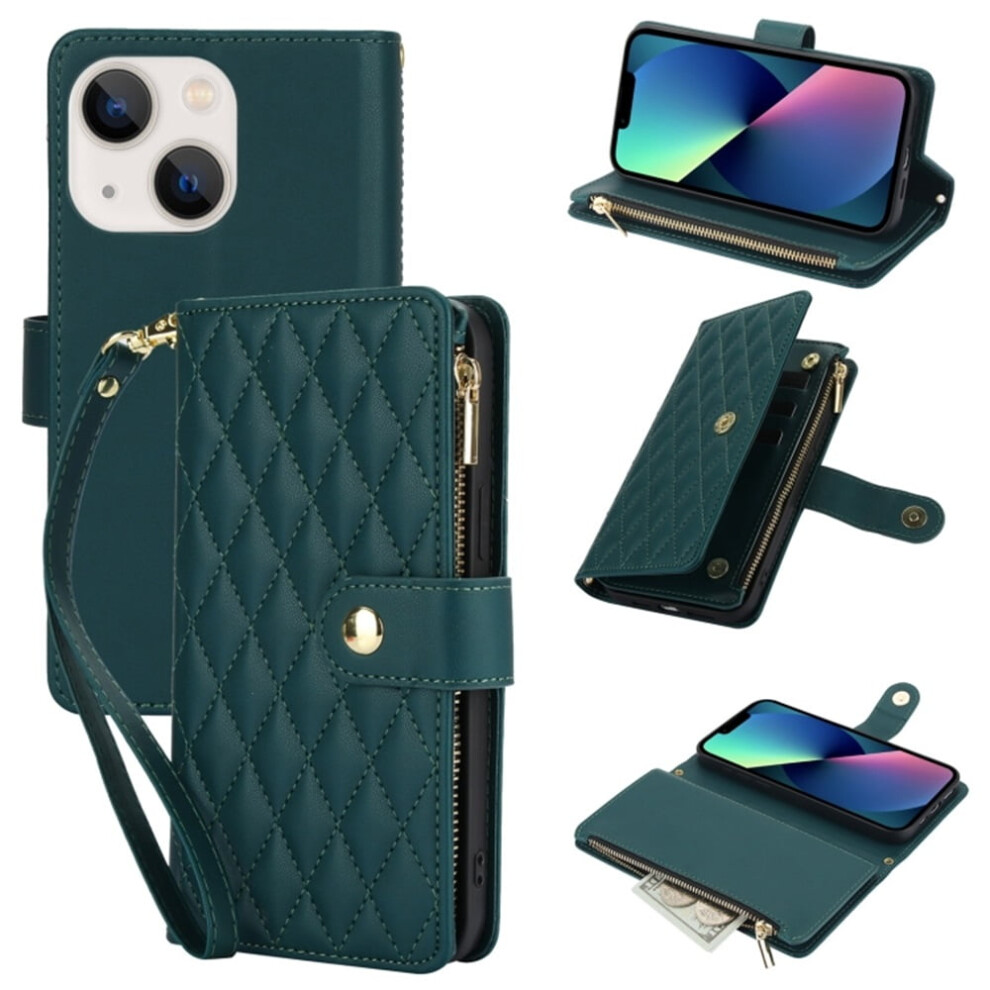 Rfid-Blocking Flip Wallet Case For Iphone 13 (6.1"), With Card Slots, Kickstand, Wrist Strap, Lanyard & Zipper Â Green 9773935344396