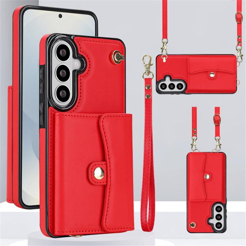 Rfid-Blocking Magnetic Flip Wallet Case For Samsung Galaxy S21+ 5G Â With Multi-Card Slots, Detachable Shoulder & Wrist Straps Red 9773935344952