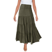 Dame Sommer Boho Flagrende Swing Lagdelt A-Line Maxiskjørt 2025 Mote Trendy Elastisk Midje Plissert Langt Strandskjørt
