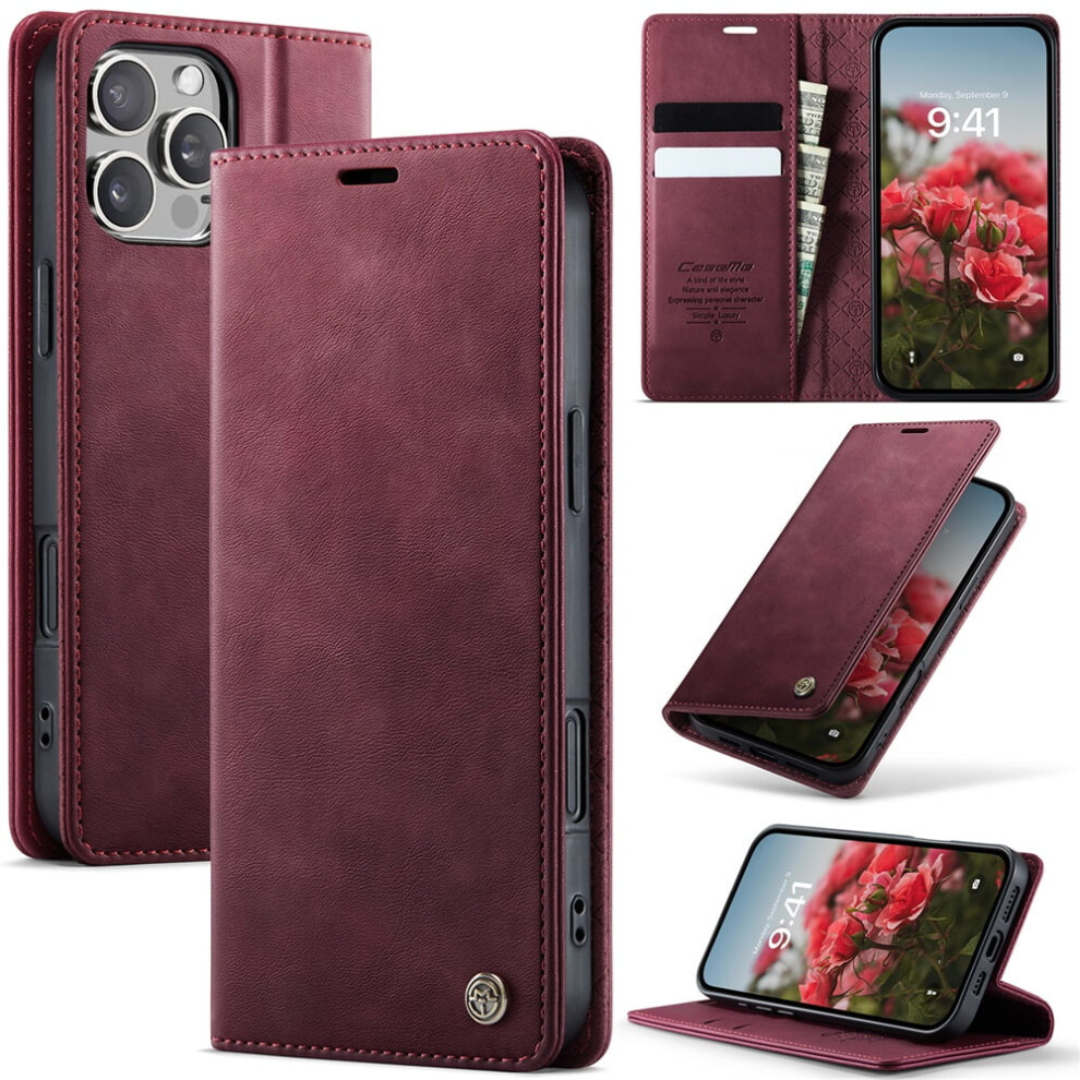Caseme Calf Leather Wallet Case For Iphone 16 Pro Max 6.9": Rfid Blocking, Magnetic Closure, Card/Cash Slots, Kickstand, Shockproof 9773935344891