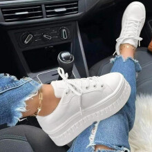 Willtoo Shoes for Women Glitter Sparkly Dress Shoe Lace up Casual Chunky Heels Shoe Canvas Shoes with Shiny White