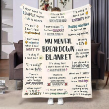 My Mental Breakdown Blanket – White Flannel Knit, 100% Polyester, Machine Washable, Digital Print, Tear-Resistant, All-Season Use