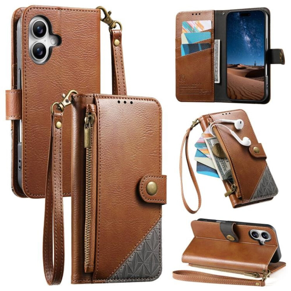 Iphone 16 Wallet Case Pu Leather Magnetic Flip With Lanyard 968604586927