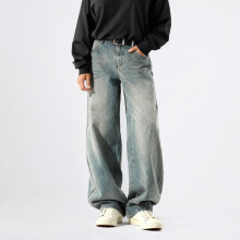 Calça jeans feminina de perna larga, cintura alta, moderna, com bolso, jeans azul claro feminino.