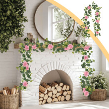 Künstliche grüne Weinrebengirlande, 180 cm (70,9 Zoll) Rattanblumen-Dekoration – für Terrasse, Hochzeit, Kamin, Party