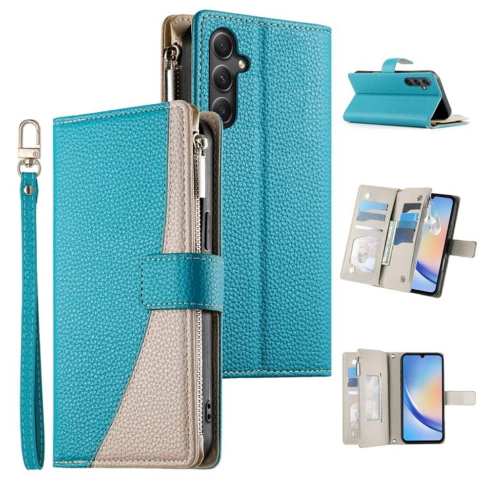 Compatible With Samsung Galaxy A34 5G 6.6" Pu Leather Flip Wallet Case Â Multi-Card Slots, Magnetic Closure, Hanging Rope, Blue 9357860055062