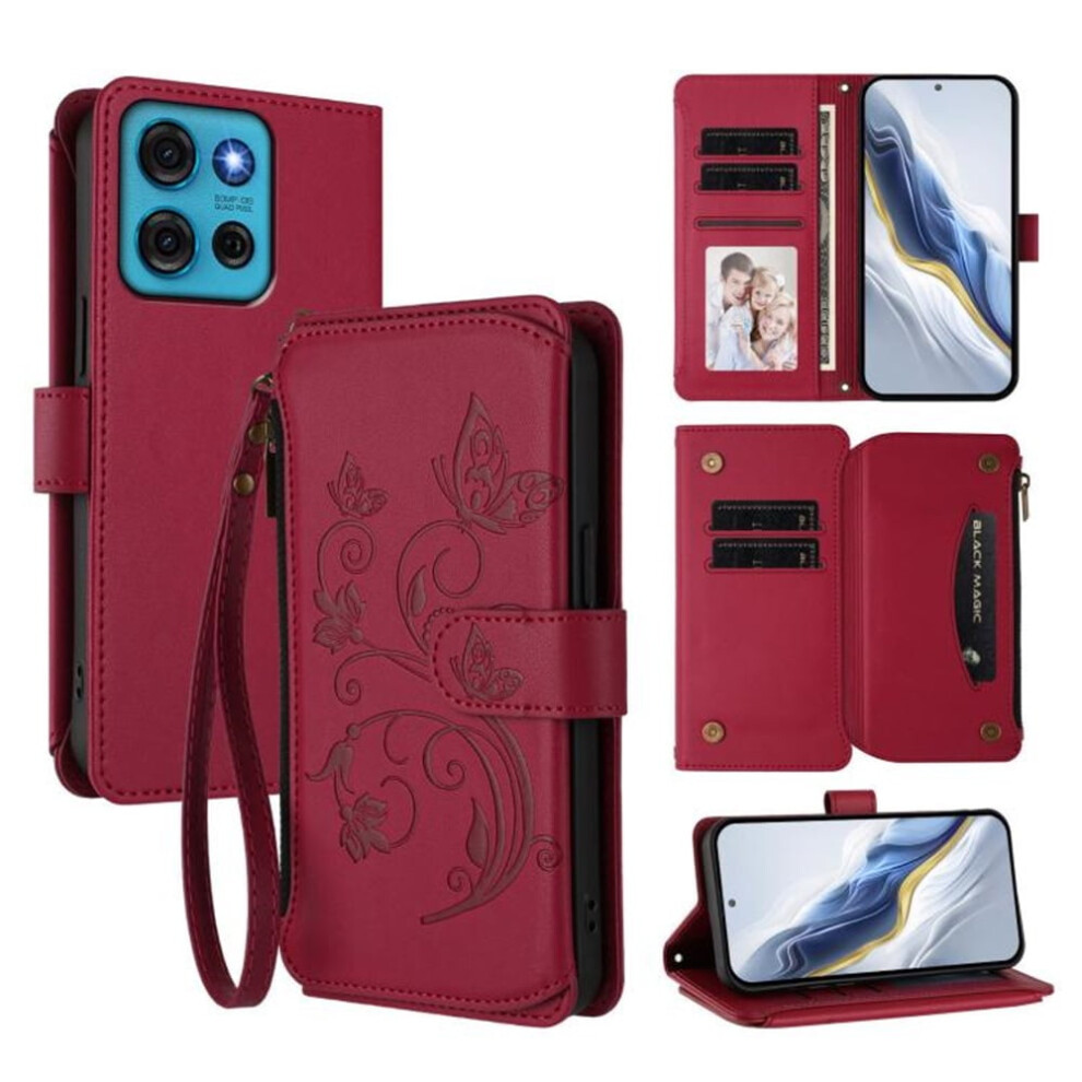 Magnetic Clasp Flip Stand Case For Motorola Moto G75 5G Red 968604586293