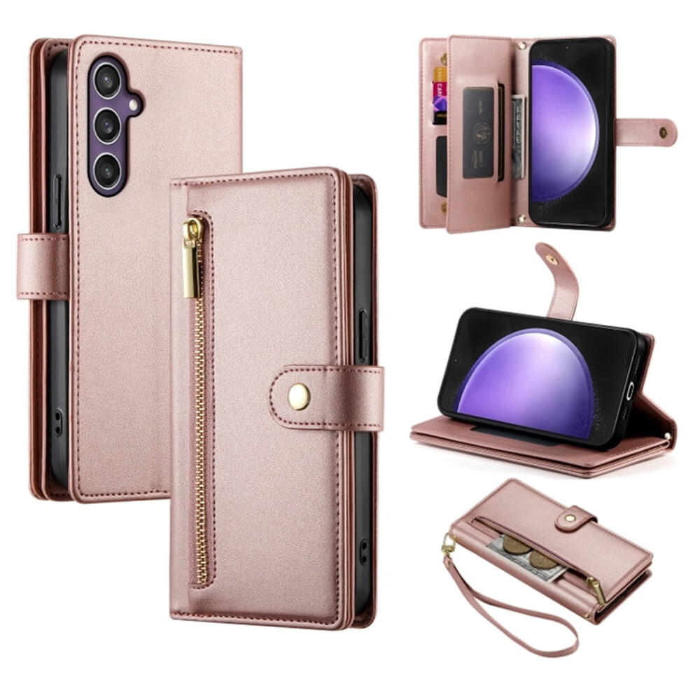 Leather Wallet Case For Samsung Galaxy S23 Fe 5G (6.4"), With Multi-Card Slots, Zipper Pocket, Lanyard & Wristlet Pink 9773935347588