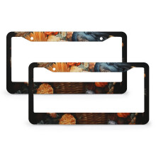 License Plate Frames Hello Turkey Thanksgiving Flower Car Accessories 2 PCS Fall Autumn Thanksgiving Harvest Metal License Plate Cover for Women
