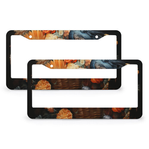 Hello Turkey Thanksgiving Flower License Plate Frames 2 PCS
