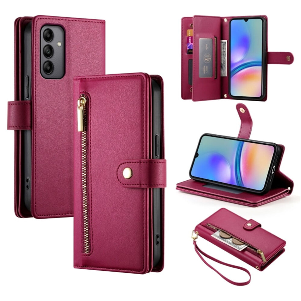 Leather Wallet Case For Samsung Galaxy A05s (6.7") Â Multi-Card Slots, Zipper Pocket, Lanyard Strap, Wristlet Â Compatible With Samsung Galaxy Red 9773935347663