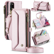 CaseMe Leather Wallet Case for compatible with Samsung Galaxy S20 6.2" — RFID Blocking, 7-Card Holder, Zipper Bills Slot, Magnetic Wrist Strap