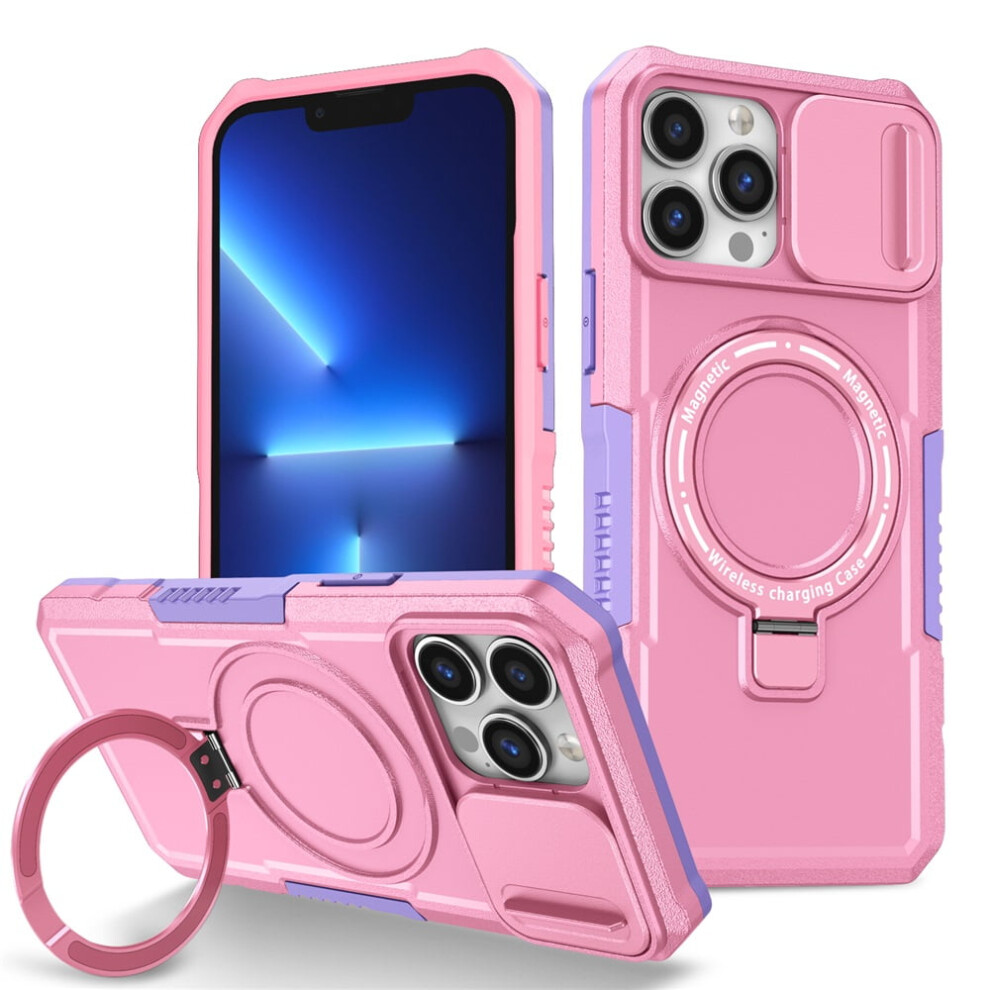 Shockproof Case For Iphone 13 Pro Max 6.7": Sliding Camera Cover, Magsafe Compatible, Hidden Kickstand & Ring Holder Pink 9773935347236