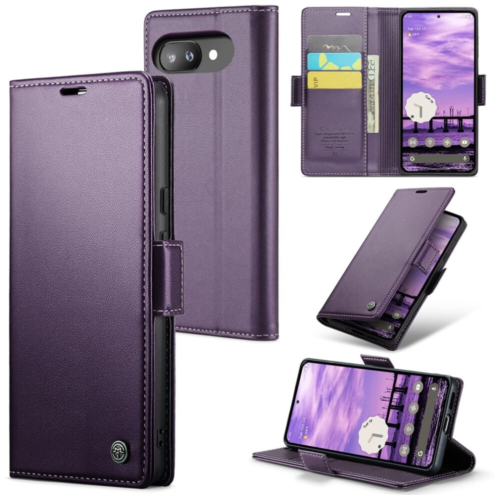 Caseme Leather Wallet Case For Google Pixel 9A Â Rfid Blocking, Magnetic Clasp, Kickstand Folio, Â Compatible With Google Pixel 9A Purple 9357860053853