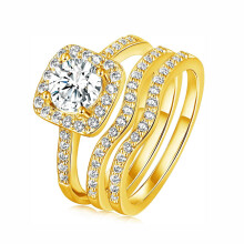 18K White Gold Plated Cubic Zirconia Three-in-One Halo Wedding Engagement Promise Eternity Ring for Women
