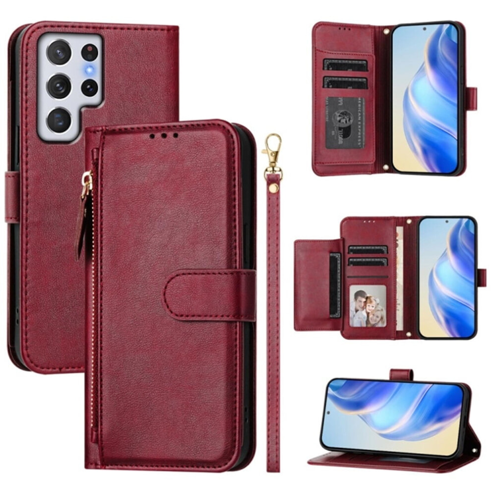 Leather Wallet Case For Samsung Galaxy S22 Ultra 5G Â Multi-Card Slots, Zipper, Compatible With 6.8" Model Purple 9180479343226
